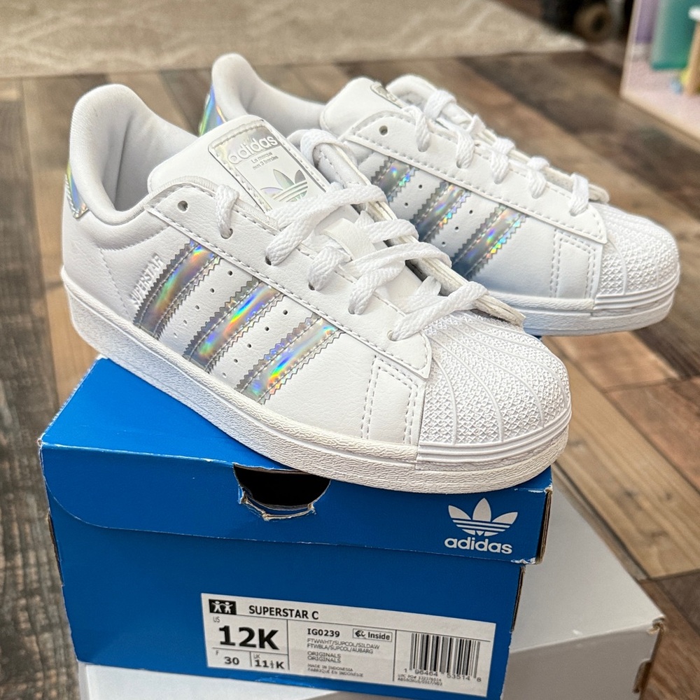 Adidas Superstar C White with Iridescent Stripes (NEW)